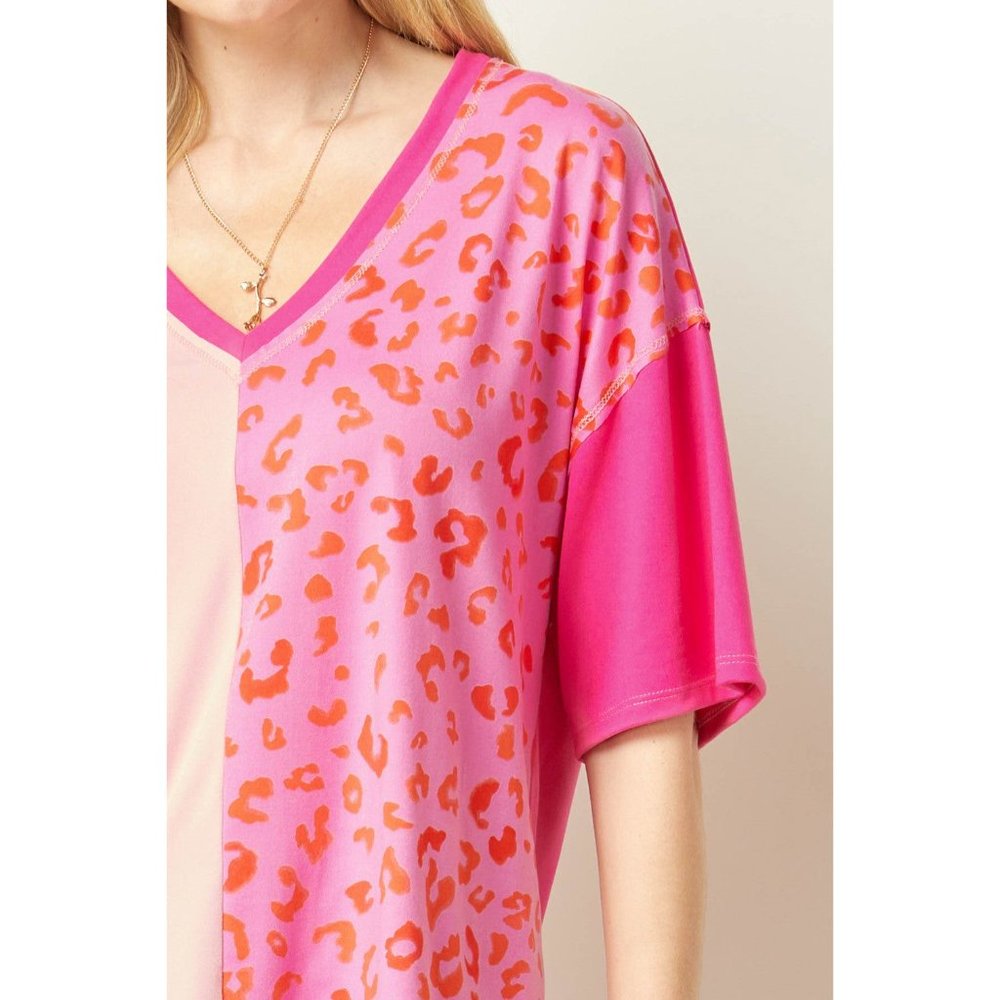 Entro Color Block Leopard Top, Pink - Picture 6 of 7